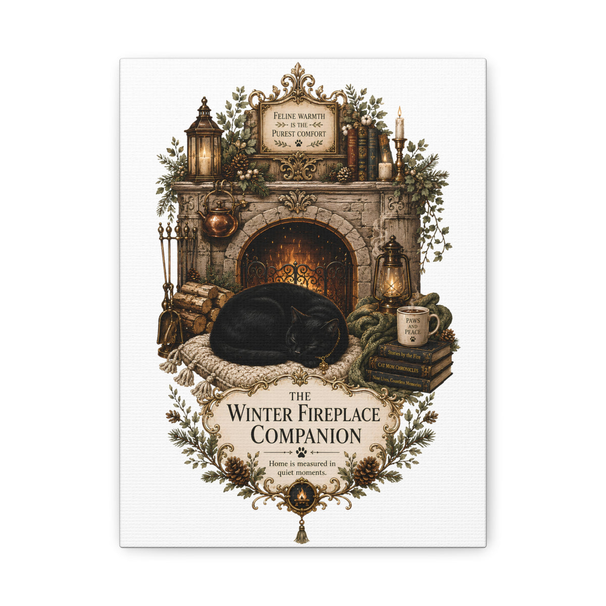 The Winter Fireplace Companion | Cat Mom Collection Matte Canvas
