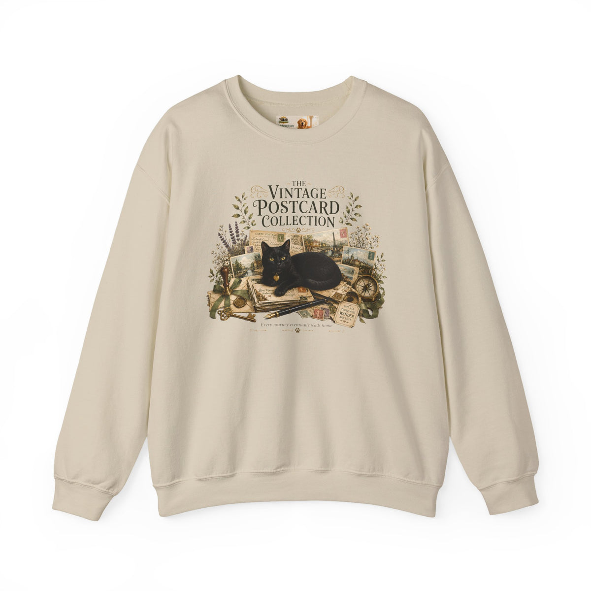 Vintage Postcard Collection Black Cat Sweatshirt | Cat Mom Collection