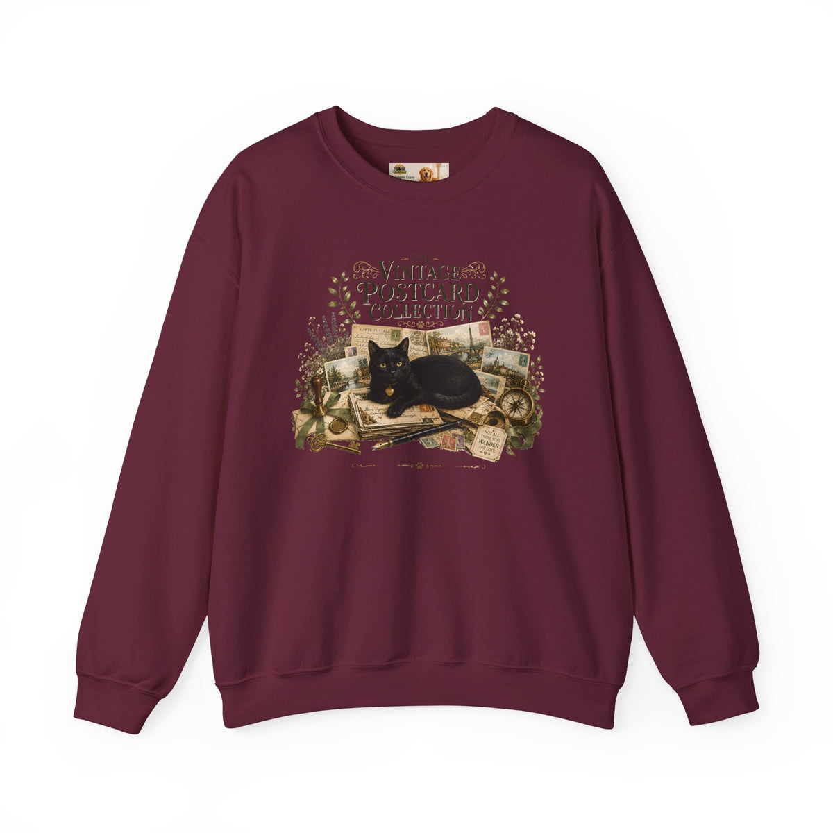 Vintage Postcard Collection Black Cat Sweatshirt | Cat Mom Collection