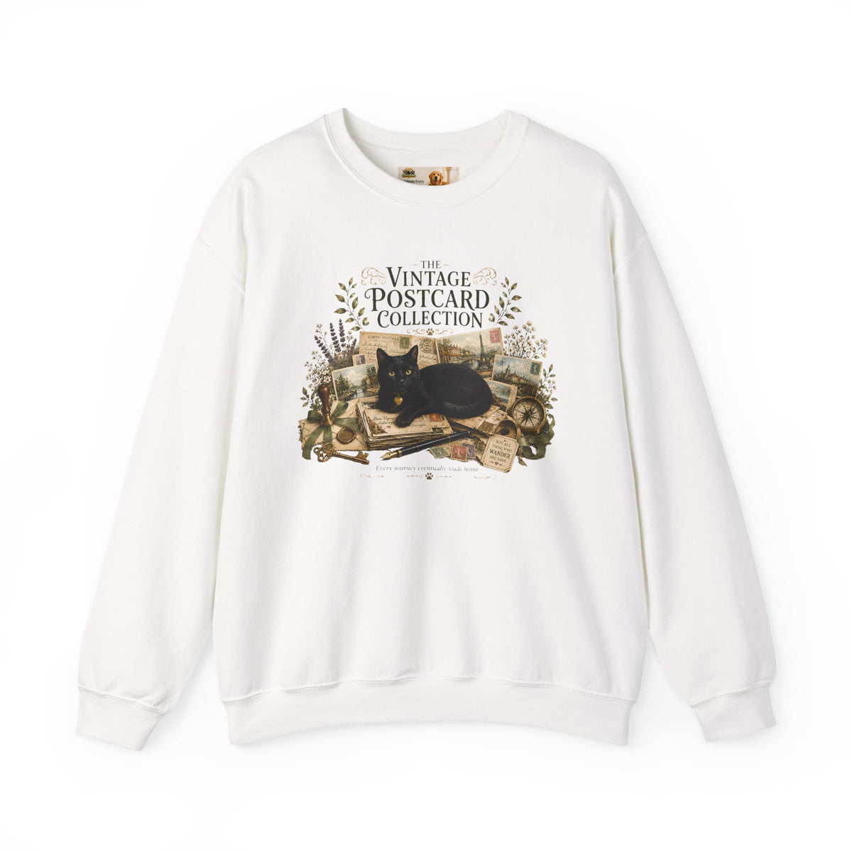 Vintage Postcard Collection Black Cat Sweatshirt | Cat Mom Collection