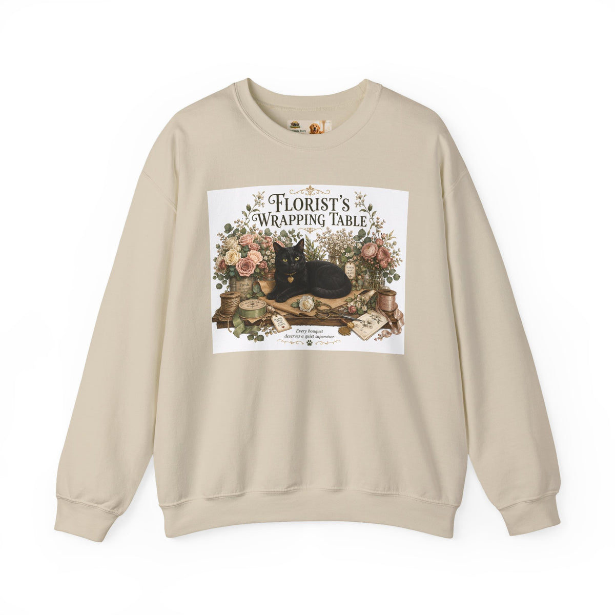 Florist's Wrapping Table Black Cat Sweatshirt | Cat Mom Collection Sweatshirt
