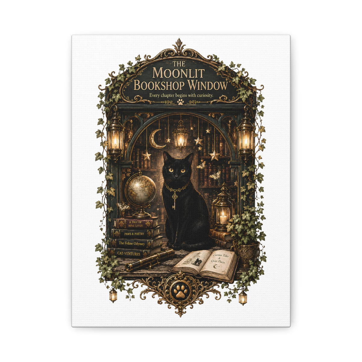 The Moonlit Bookshop Window | Cat Mom Collection Matte Canvas