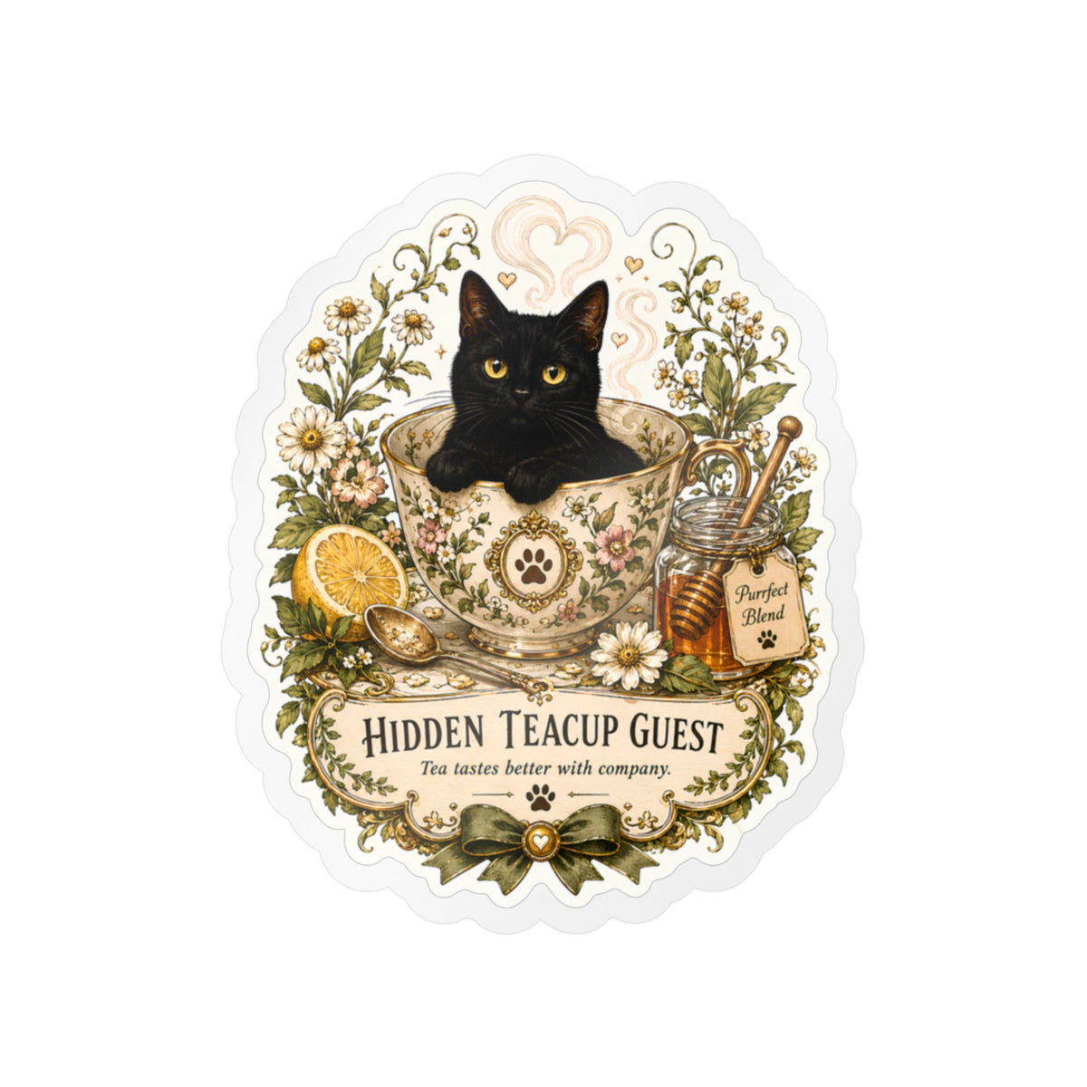 The Hidden Teacup Guest | Cat Mom Collection Sticker