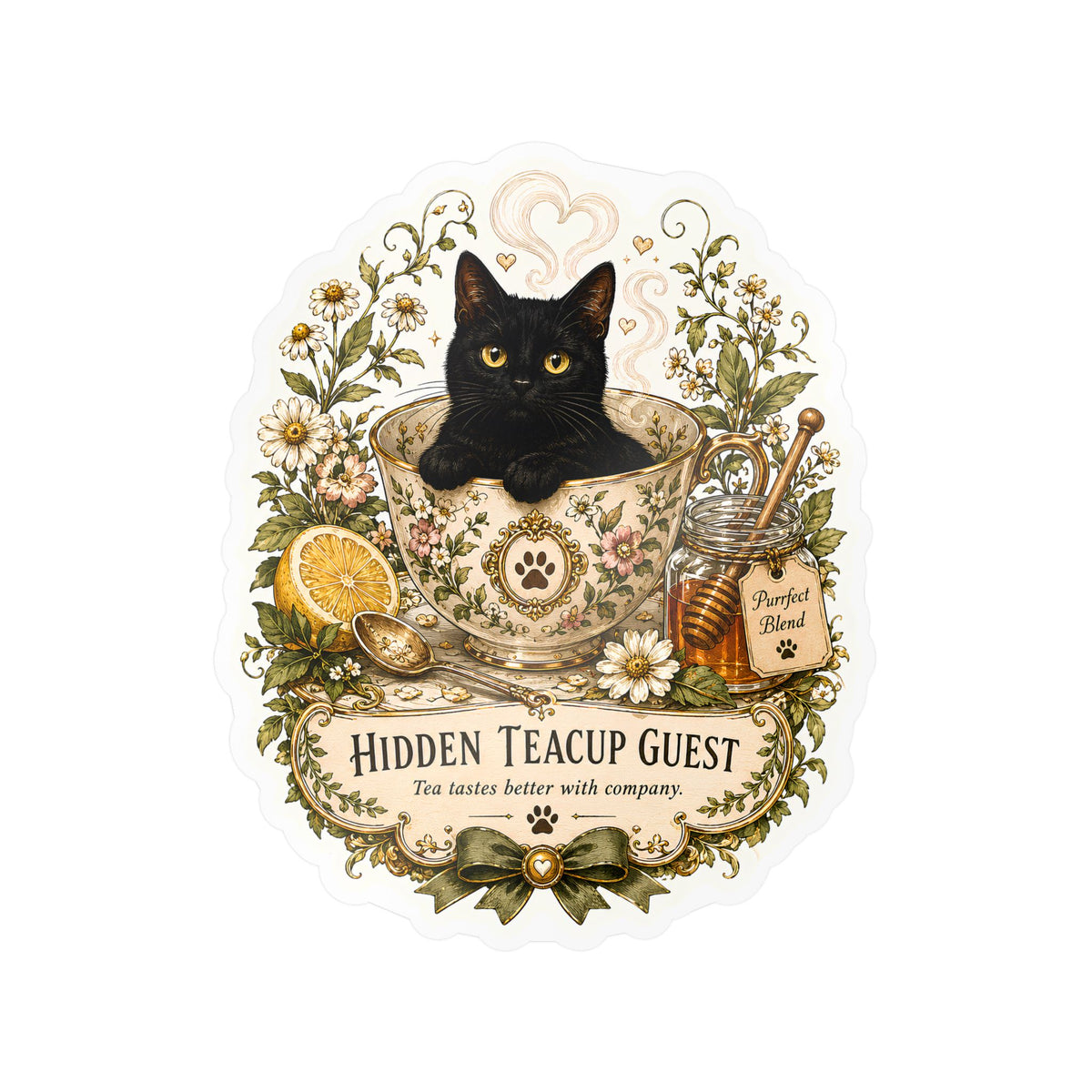 The Hidden Teacup Guest | Cat Mom Collection Sticker