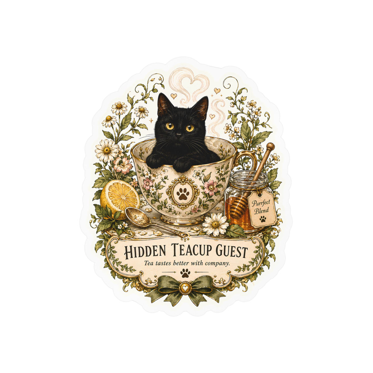 The Hidden Teacup Guest | Cat Mom Collection Sticker
