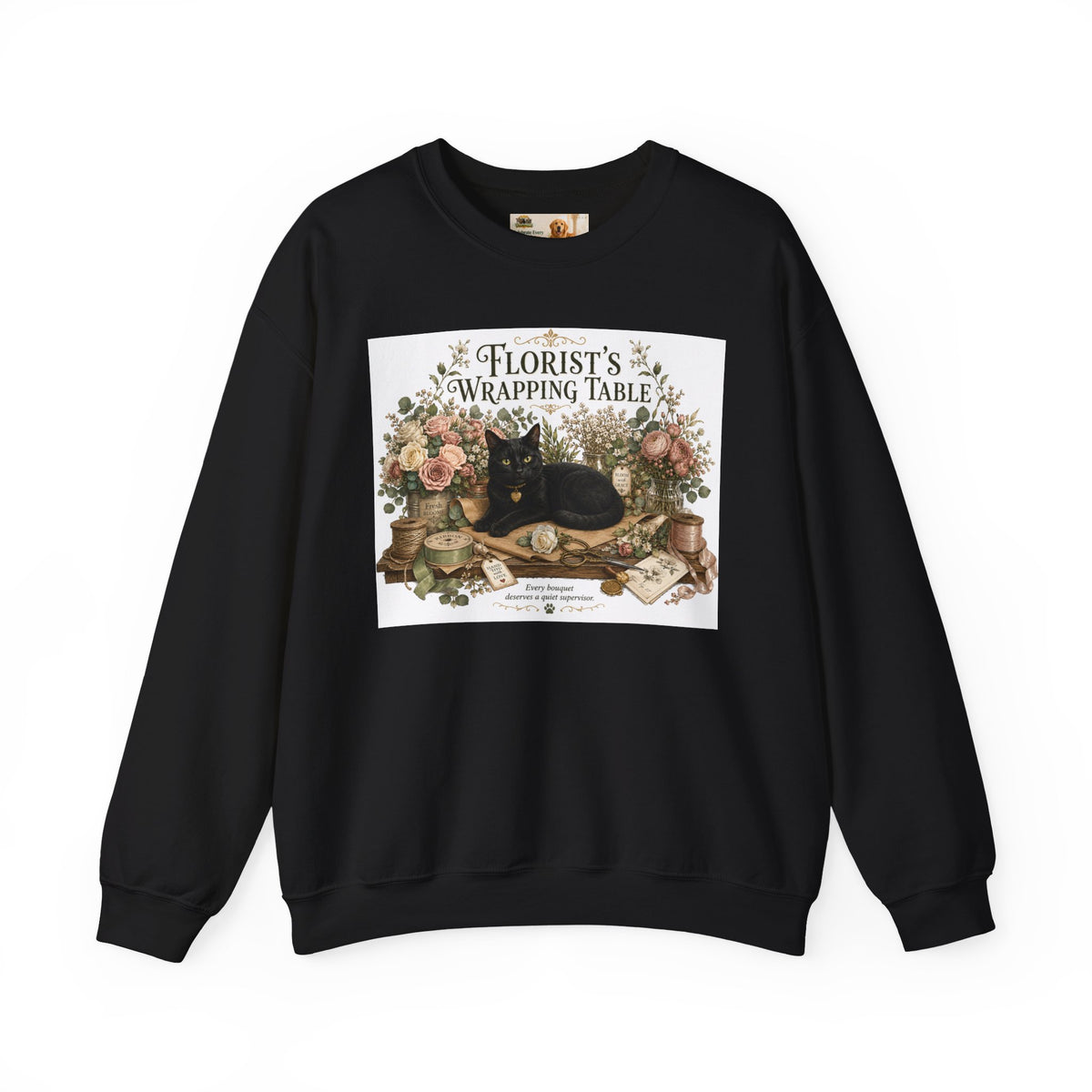 Florist's Wrapping Table Black Cat Sweatshirt | Cat Mom Collection Sweatshirt
