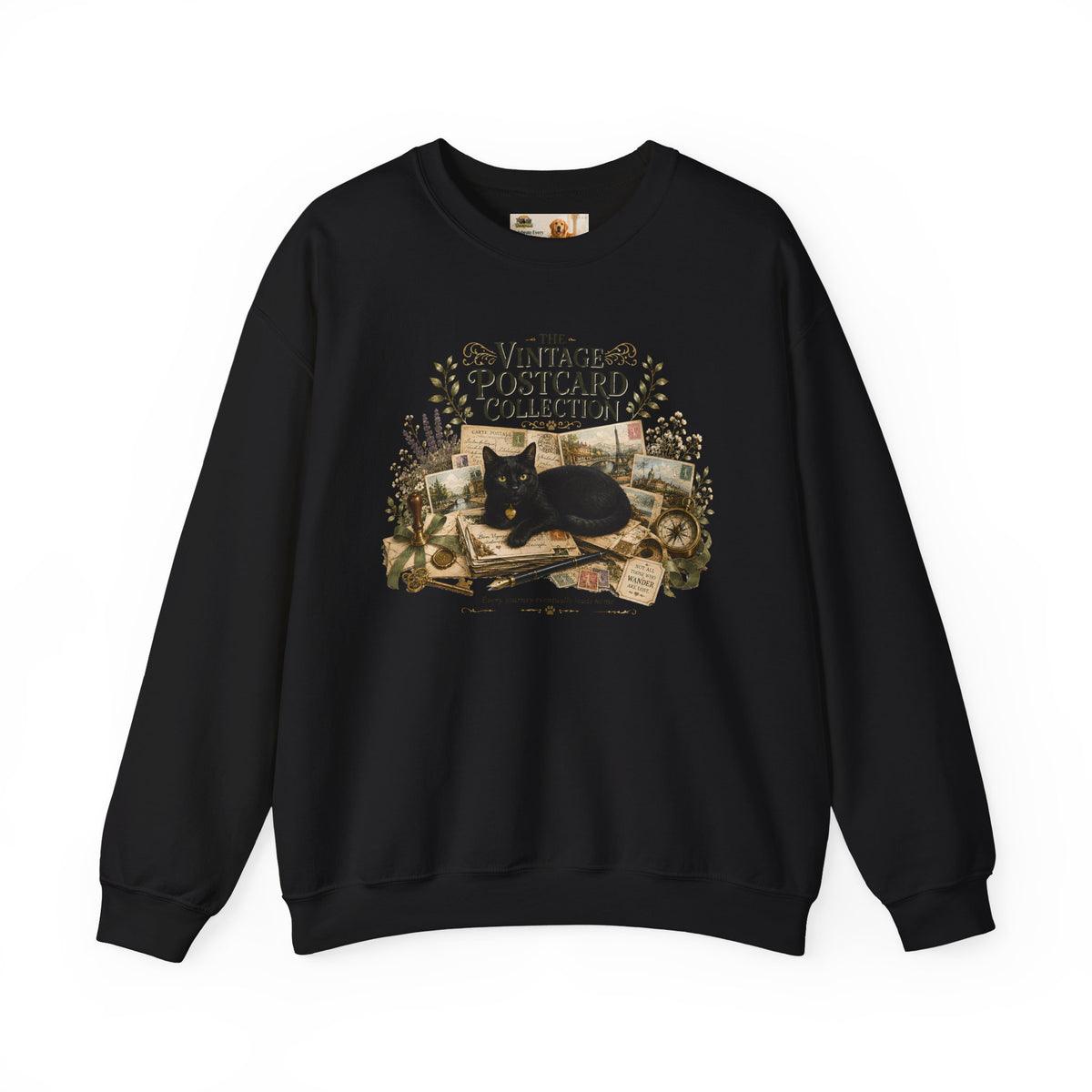 Vintage Postcard Collection Black Cat Sweatshirt | Cat Mom Collection