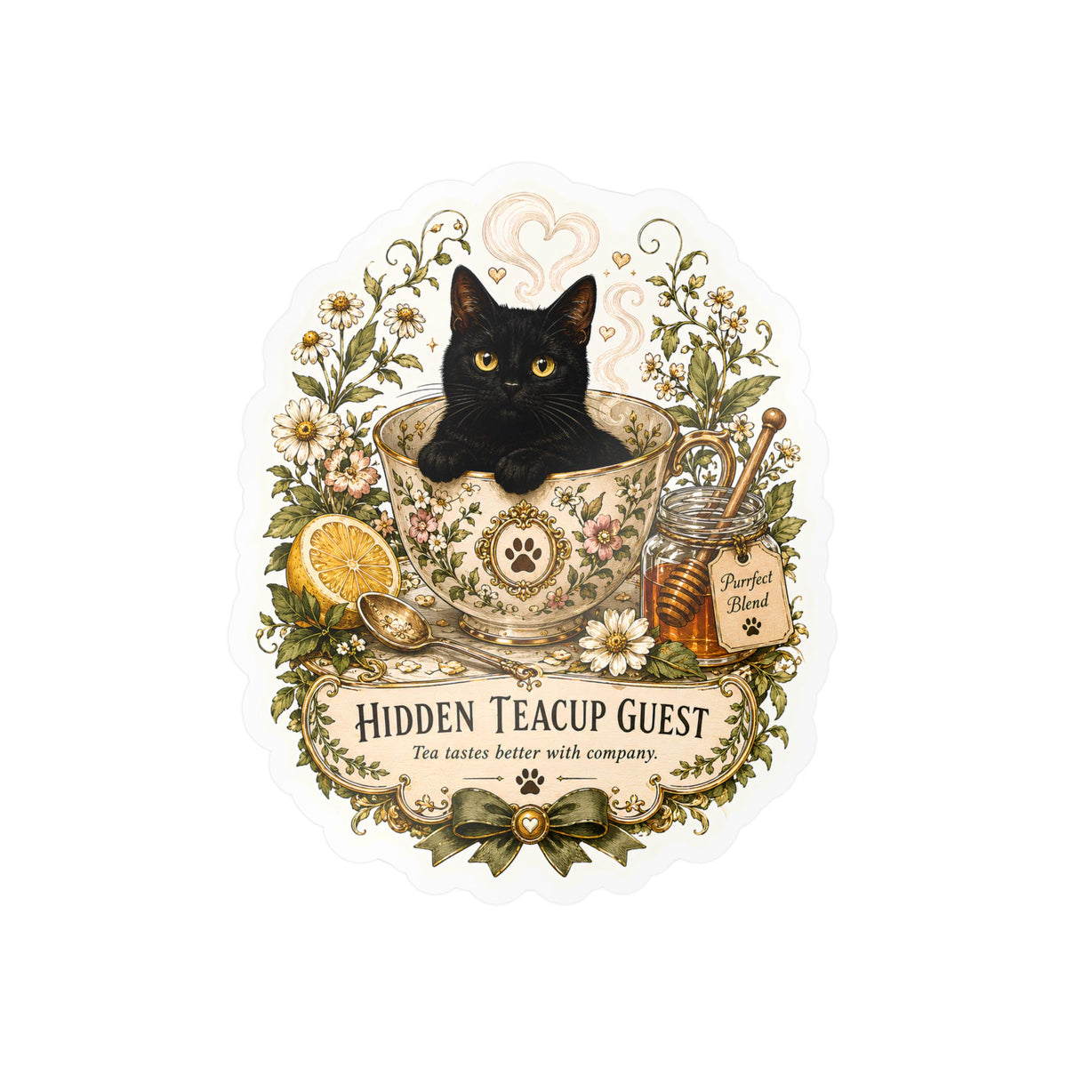 The Hidden Teacup Guest | Cat Mom Collection Sticker